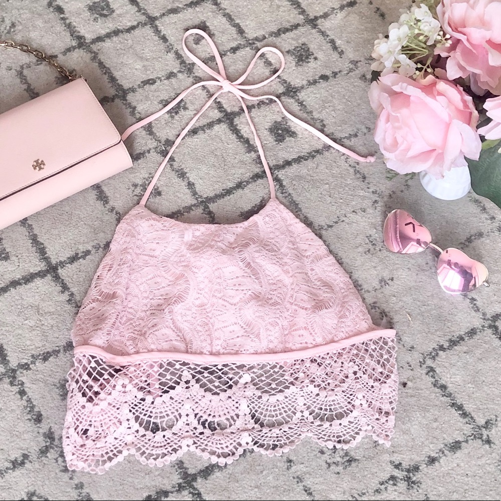 Lace halter crop top